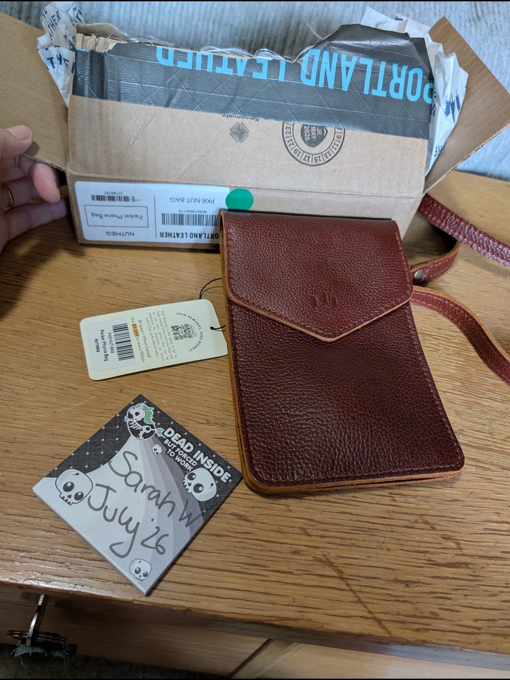 Portland Leather Nutmeg Parker Pebbled Leather Crossbody Phone Pouch